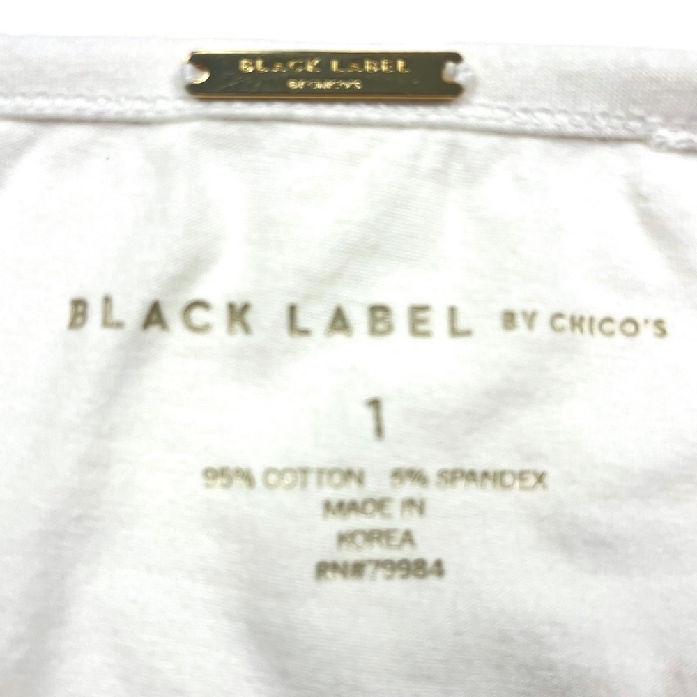 Chico's Black Label White Graphic T-Shirt Metallic Gold Silver Foil Woman Size 1 - Picture 6 of 7